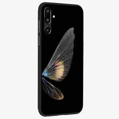Whispers Of Wings Glass Case upright view showcasing elegant wing artwork with light airy theme.