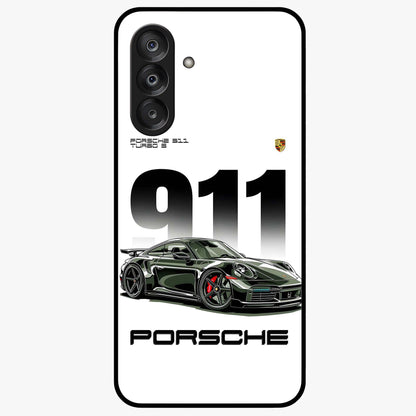 911 Turbo Dominance Glass Case showing clean flat back view with bold 911 sports car artwork and glossy glass finish.