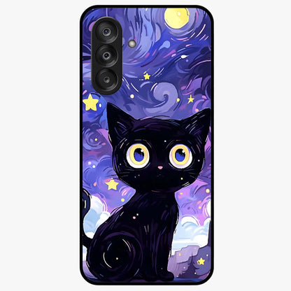 Abstract Cat Art Glass Case showing flat back view with artistic cat illustration and glossy glass finish.