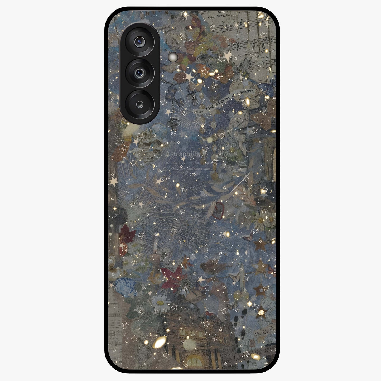 Aesthetic Astrolophia Glass Case showing flat back view with dreamy aesthetic design and glossy glass finish.