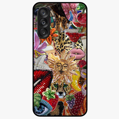 Beaded Fashion Jungle Glass Case showing flat back view with vibrant jungle inspired bead artwork and glossy glass finish.