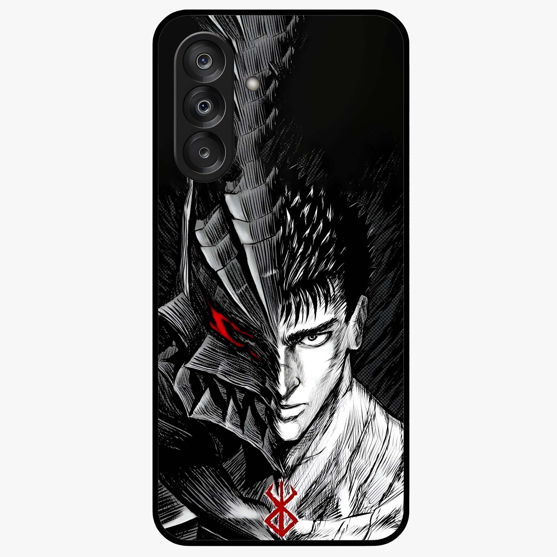 Berserker Blood Oath Glass Case showing flat back view with fierce warrior inspired artwork and glossy glass finish.