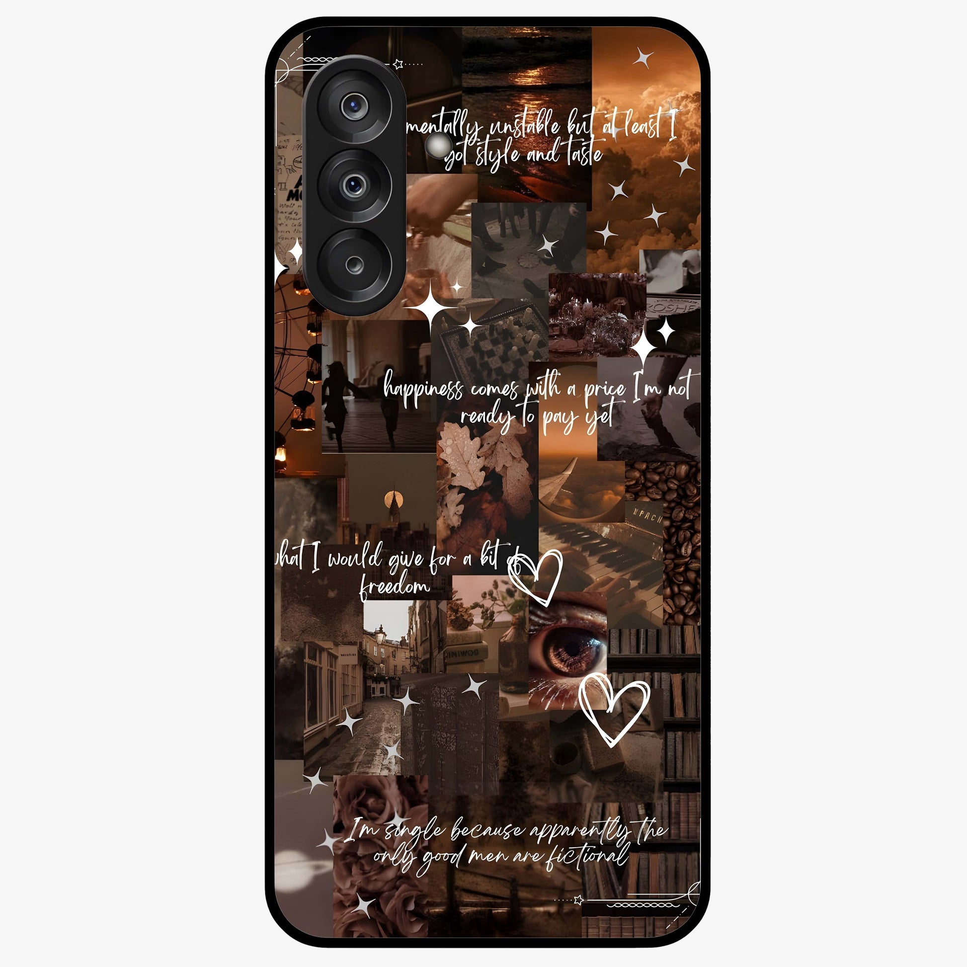 Bittersweet Aesthetic Chaos Glass Case showing flat back view with artistic chaotic aesthetic design and glossy glass finish.
