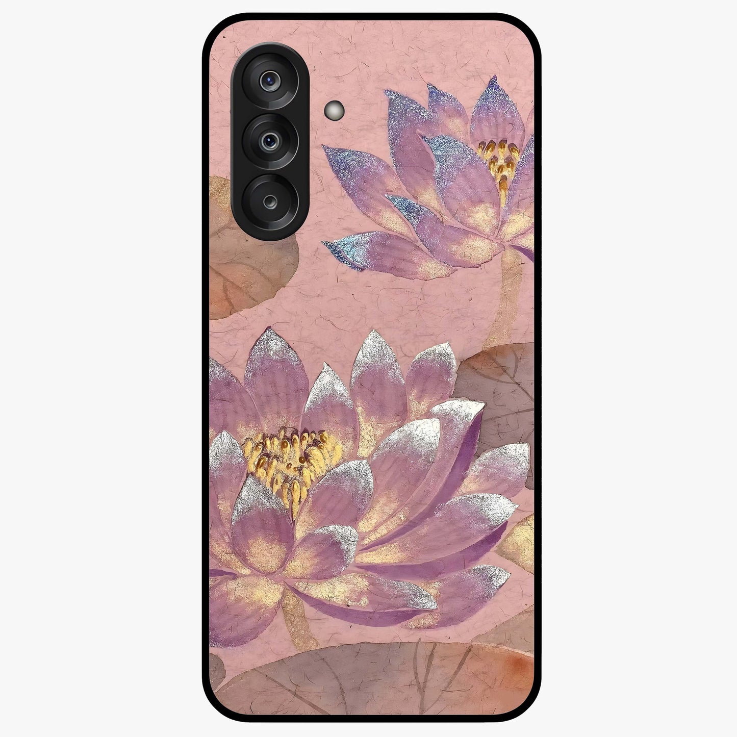 Blossom Mist Lotus Glass Case showing flat back view with serene lotus blossom artwork and glossy glass finish.