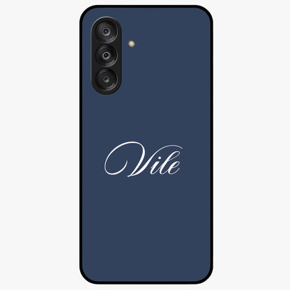 Blue Background Personalized Custom Name Glass Case showing flat back view with minimal blue background and custom name design.