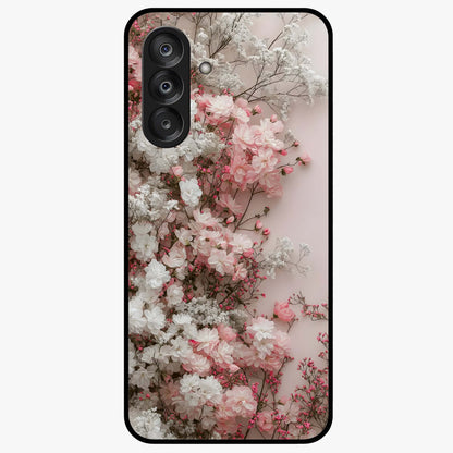 Blush Blossom Cloud Glass Case showing flat back view with dreamy blush cloud blossom artwork and glossy glass finish.