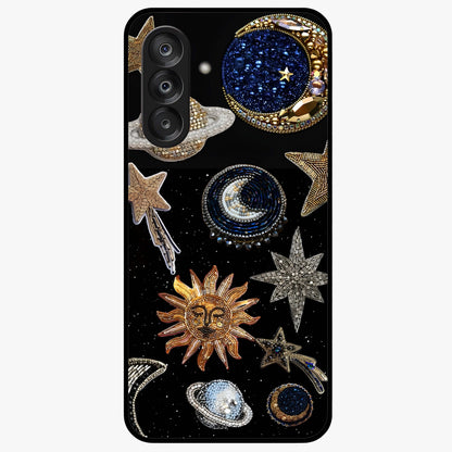 Celestial Gem Constellations Glass Case showing flat back view with sparkling constellation artwork and glossy glass finish.