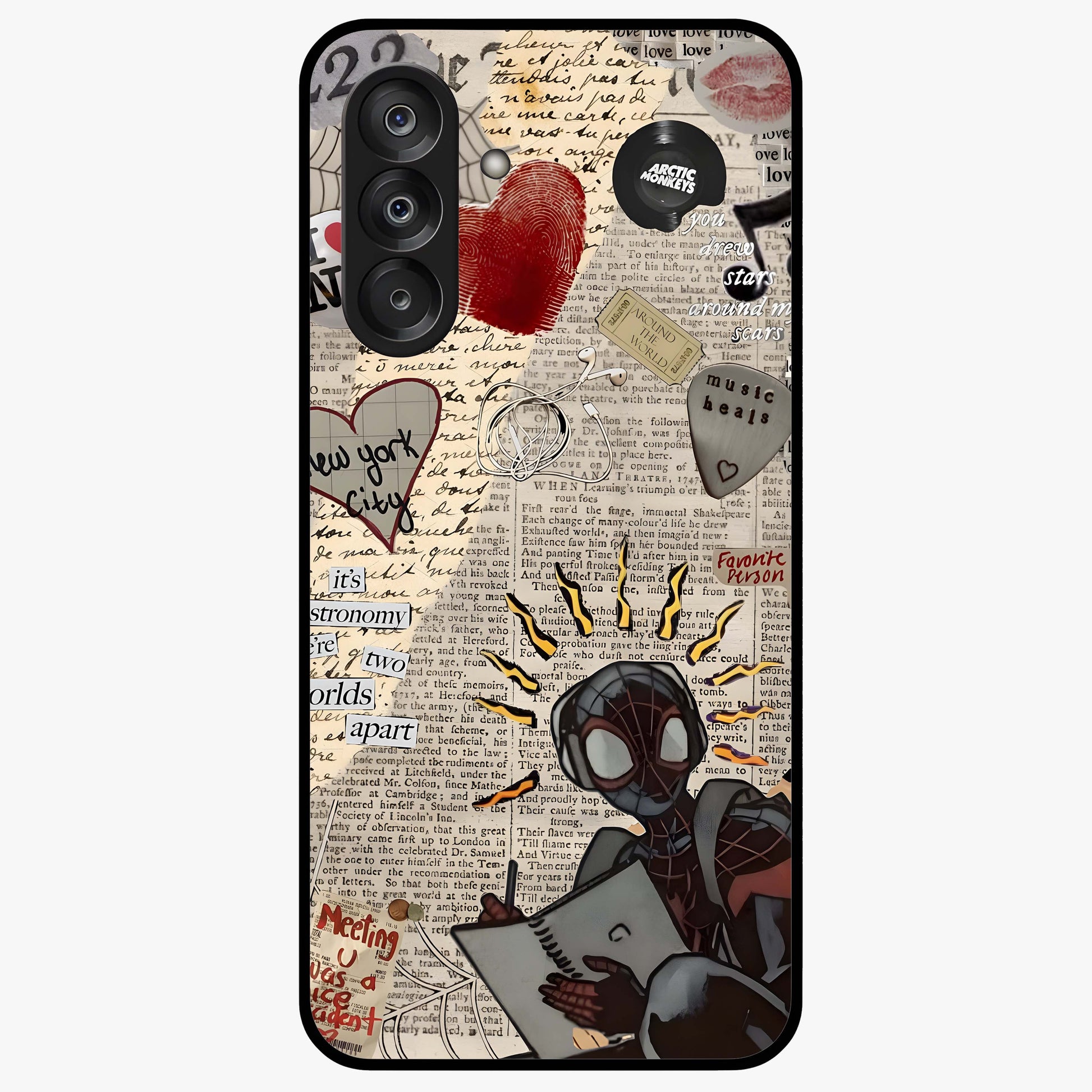 City Dream Sketch Glass Case showing flat back view with artistic city skyline sketch artwork and glossy glass finish.