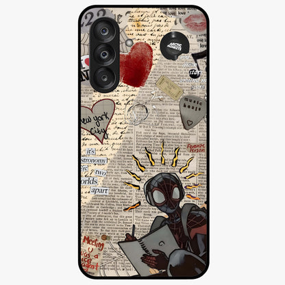 City Dream Sketch Glass Case showing flat back view with artistic city skyline sketch artwork and glossy glass finish.