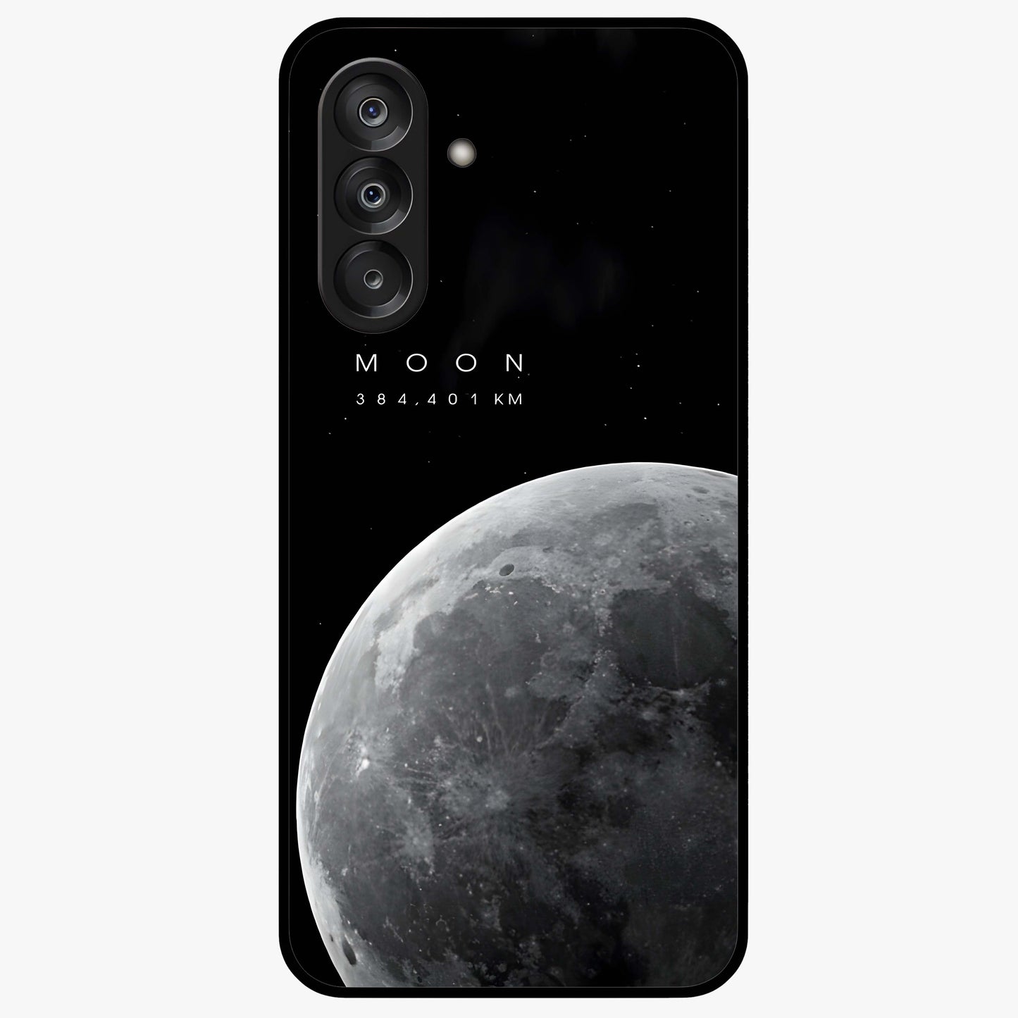 Cosmic Moon Glow Glass Case showing flat back view with glowing moon artwork and glossy glass finish.