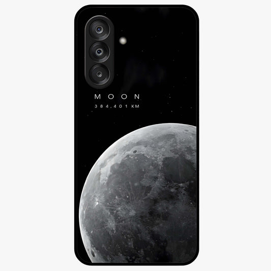 Cosmic Moon Glow Glass Case showing flat back view with glowing moon artwork and glossy glass finish.