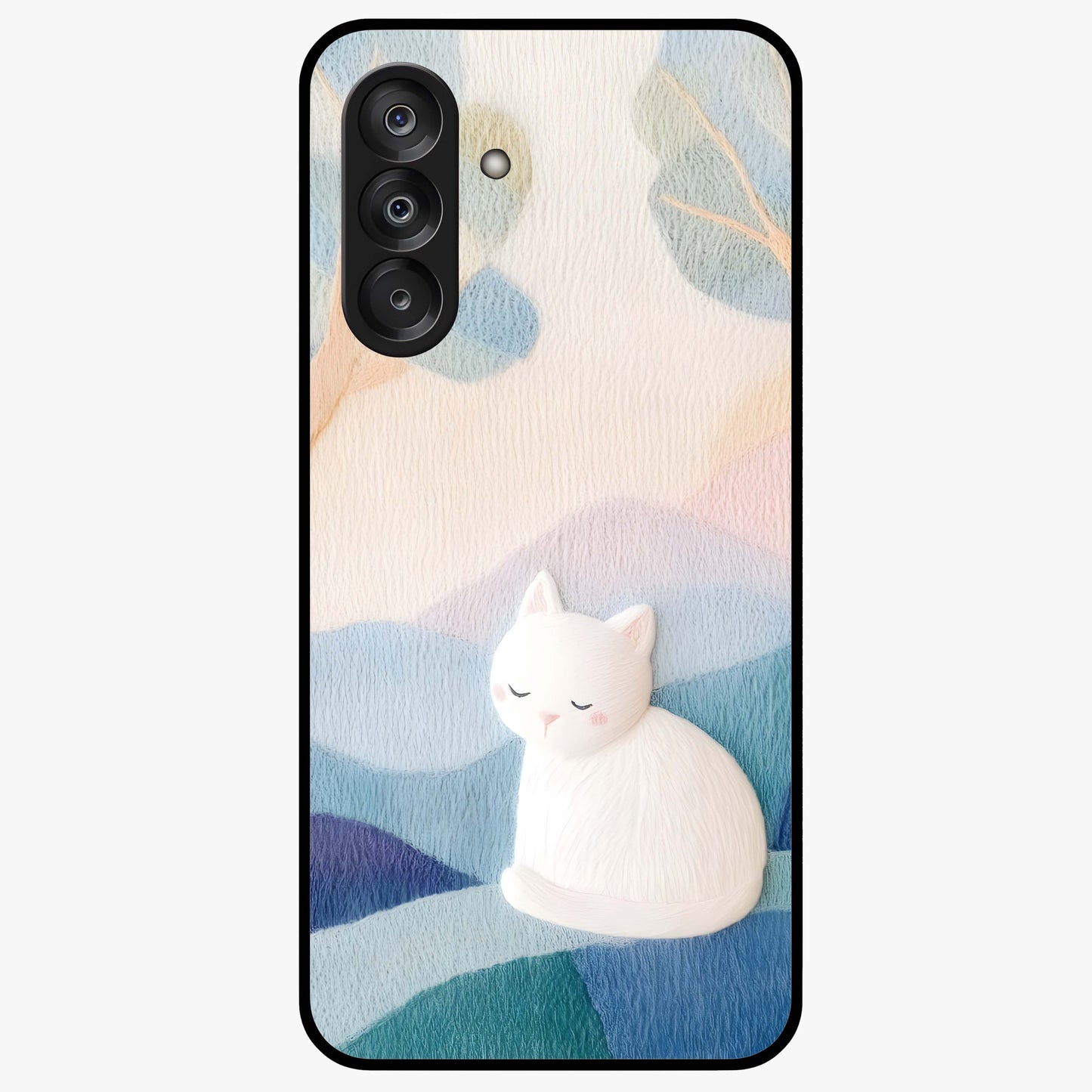 Cotton Dream Cat Glass Case showing flat back view with soft dreamy cat artwork and glossy glass finish.