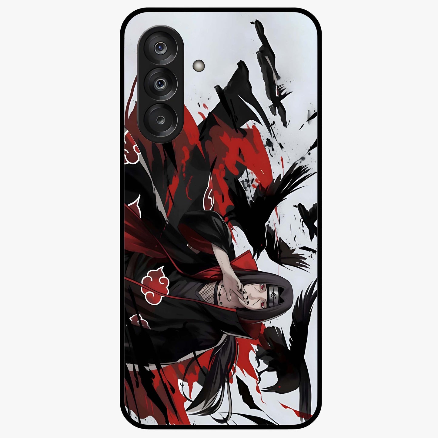 Crimson Crow Illusion Glass Case showing flat back view with artistic crow illusion artwork and glossy glass finish.