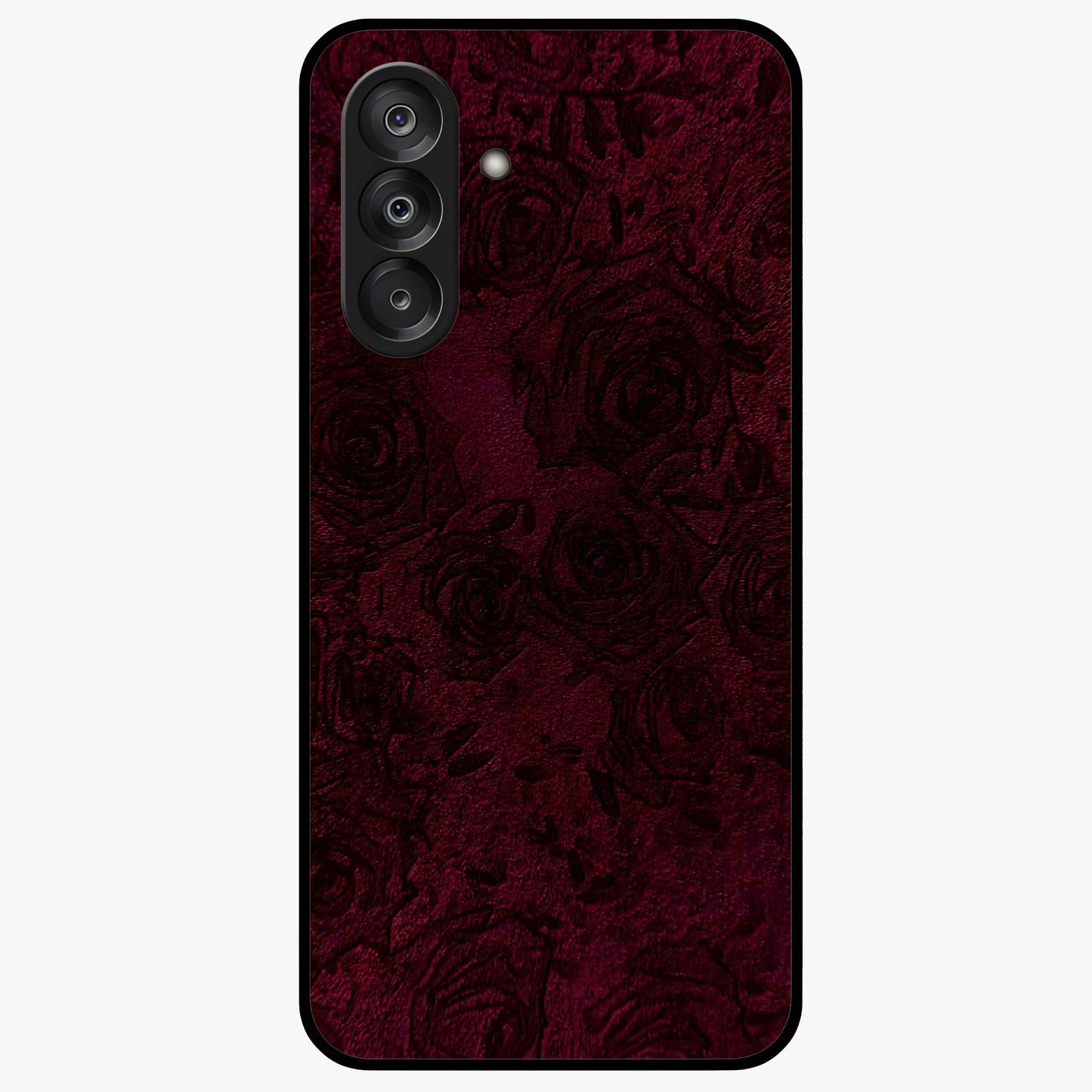 Crimson Fade Flow Glass Case showing flat back view with flowing crimson gradient artwork and glossy glass finish.