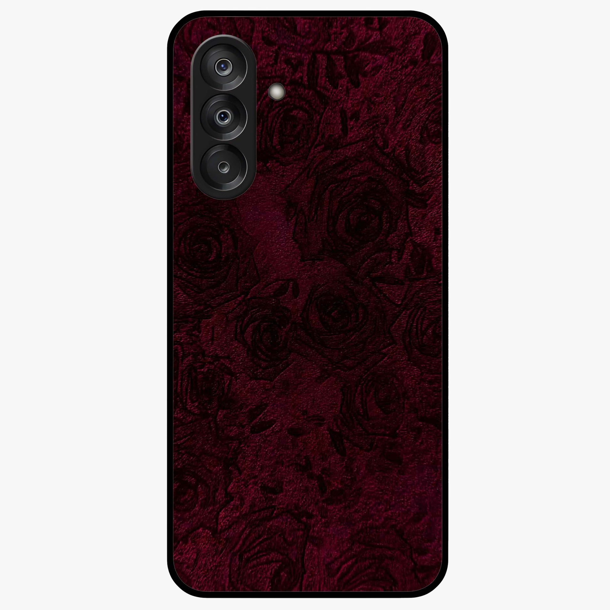 Crimson Fade Flow Glass Case showing flat back view with flowing crimson gradient artwork and glossy glass finish.