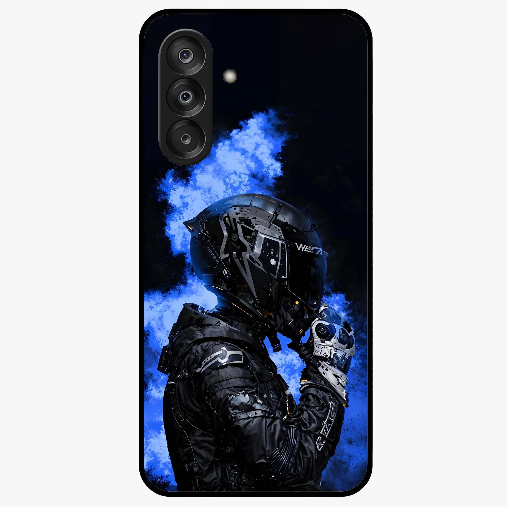 Cyber Sentinel Protocol Glass Case showing flat back view with futuristic cyber themed artwork and glossy glass finish.