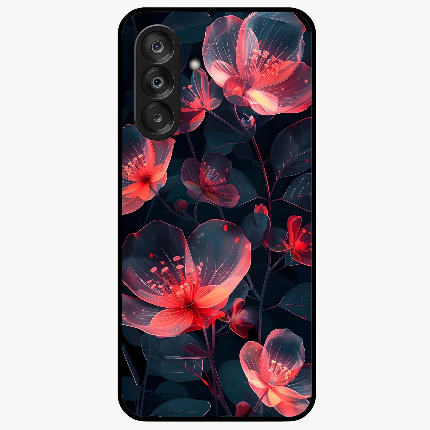 Dark Shade of Flower Glass Case showing flat back view with elegant dark floral artwork and glossy glass finish.
