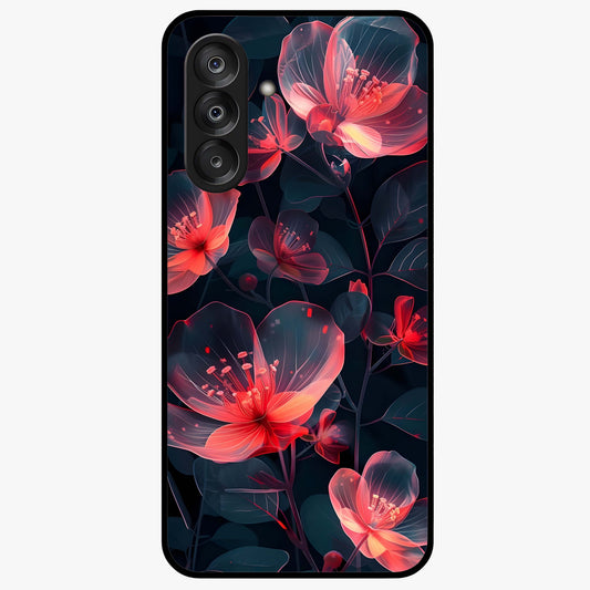 Dark Shade of Flower Glass Case showing flat back view with elegant dark floral artwork and glossy glass finish.