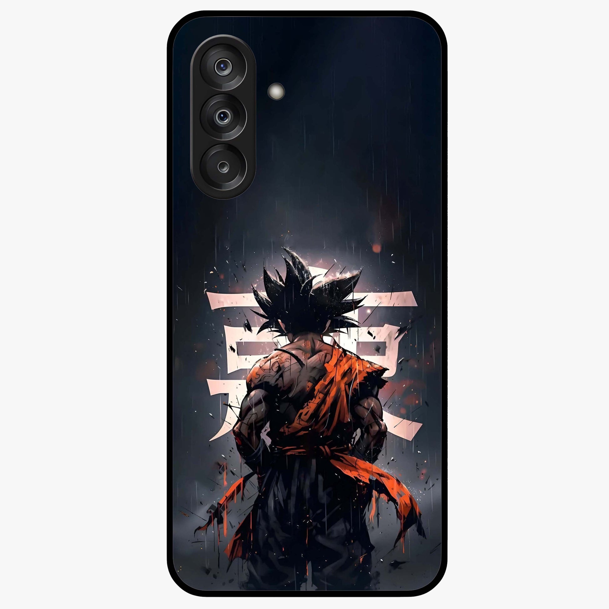Dark Warrior In Rain Glass Case showing flat back view with warrior artwork in rainy atmosphere and glossy glass finish.