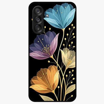 Delicate Multicolor Flowers Glass Case showing flat back view with vibrant floral artwork and glossy glass finish.
