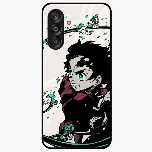 Demon Slayer Glass Case showing flat back view with bold anime inspired artwork and glossy glass finish.