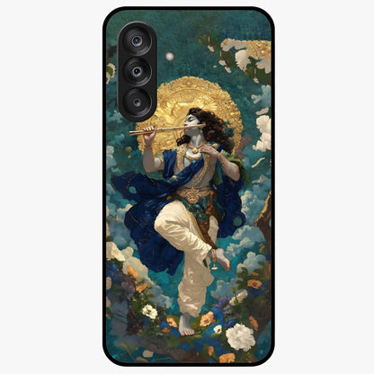 Divine Krishna Art Glass Case showing flat back view with Lord Krishna artwork and glossy glass finish.