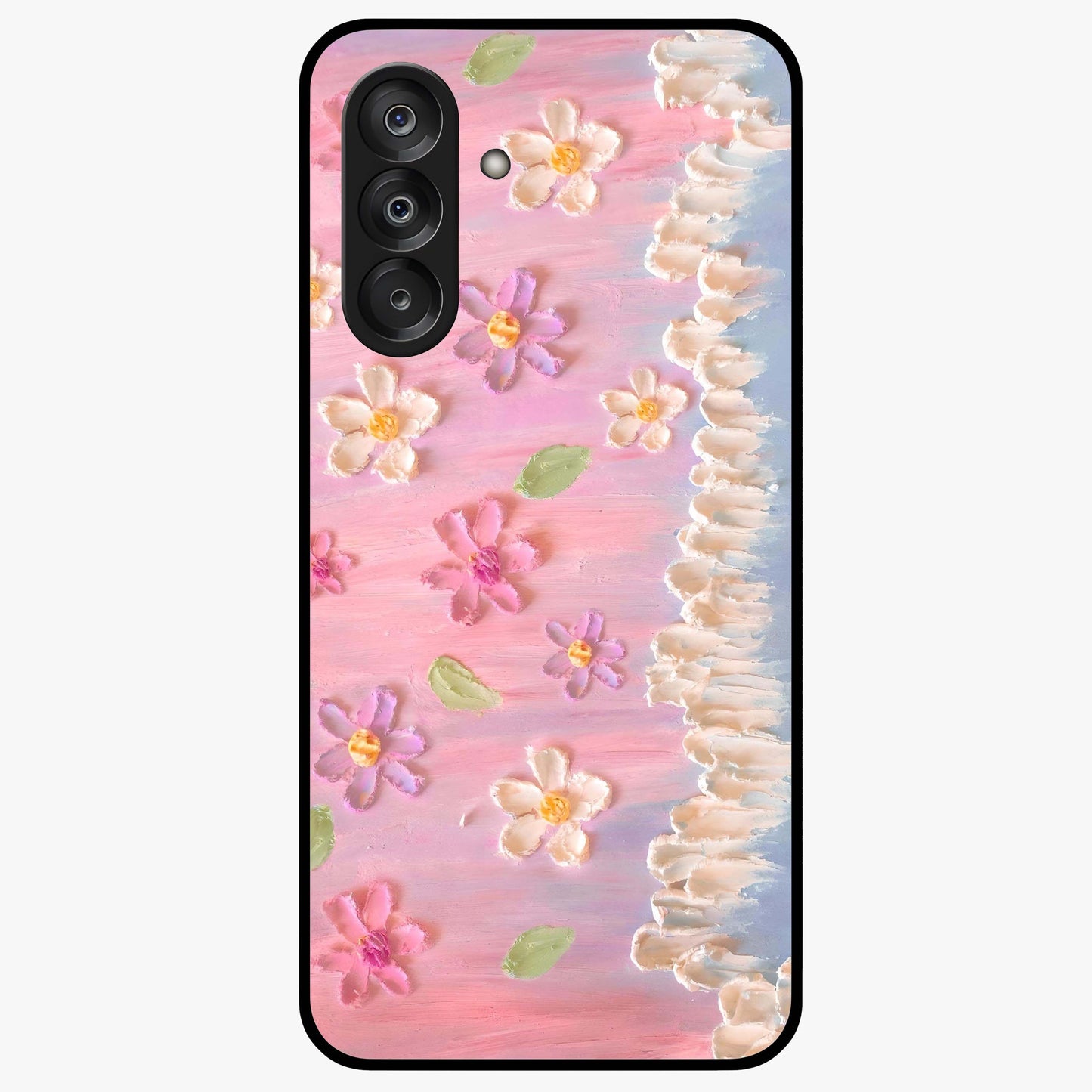 Dreamy Painted Garden Glass Case showing flat back view with artistic painted floral garden artwork and glossy glass finish.