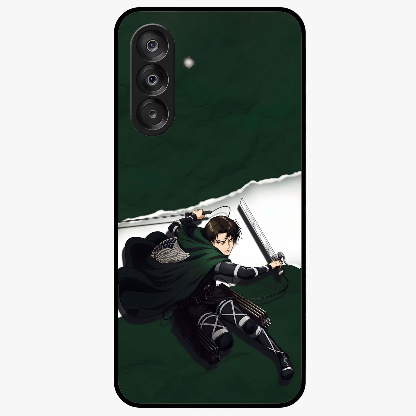Emerald War Vanguard Glass Case showing flat back view with powerful warrior themed artwork and glossy glass finish.