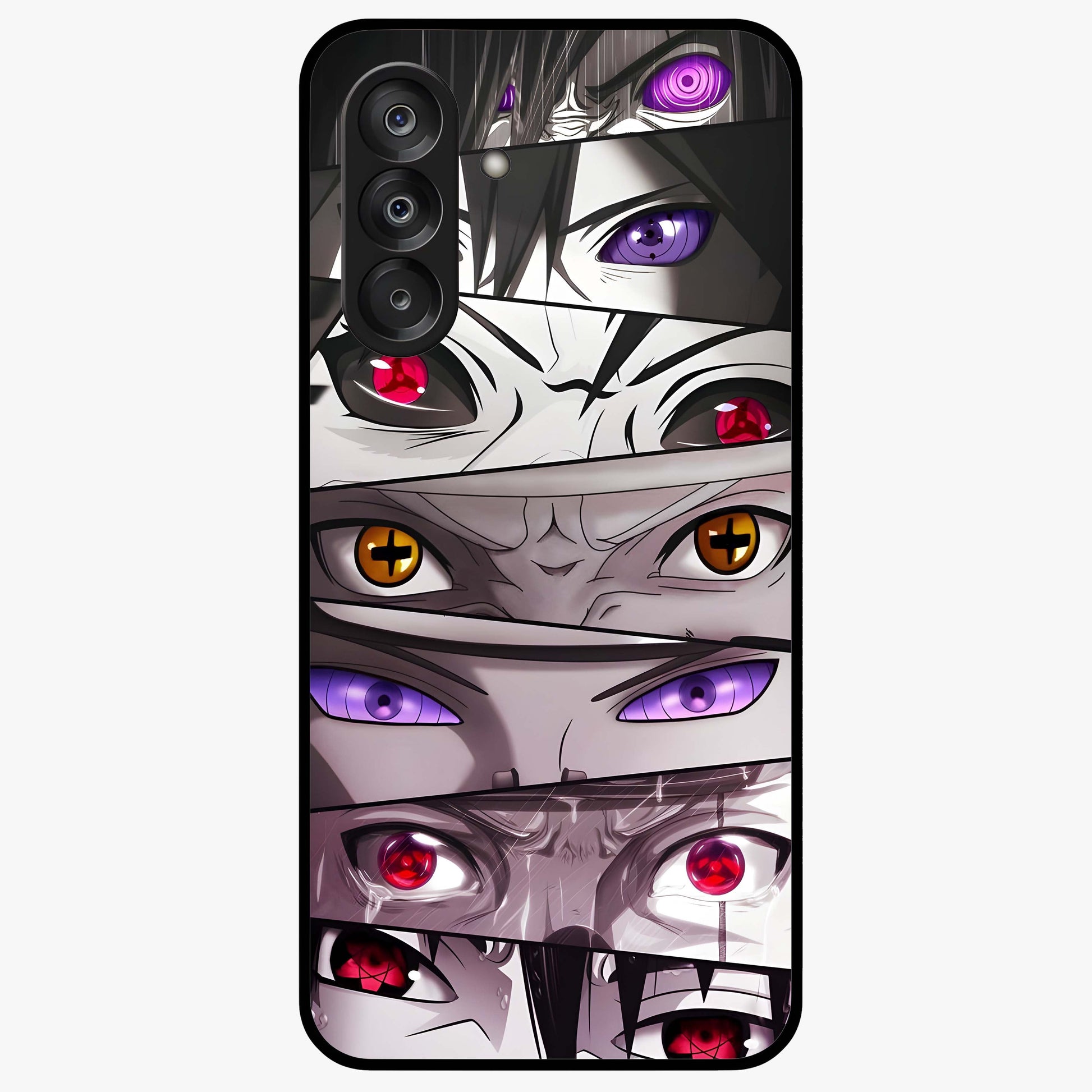 Eyes of Destiny Glass Case showing flat back view with striking eye themed artwork and glossy glass finish.