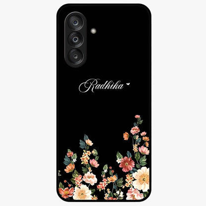 Floral Design With a Custom Personalized Name Glass Case showing flat back view with floral artwork and personalized name design.