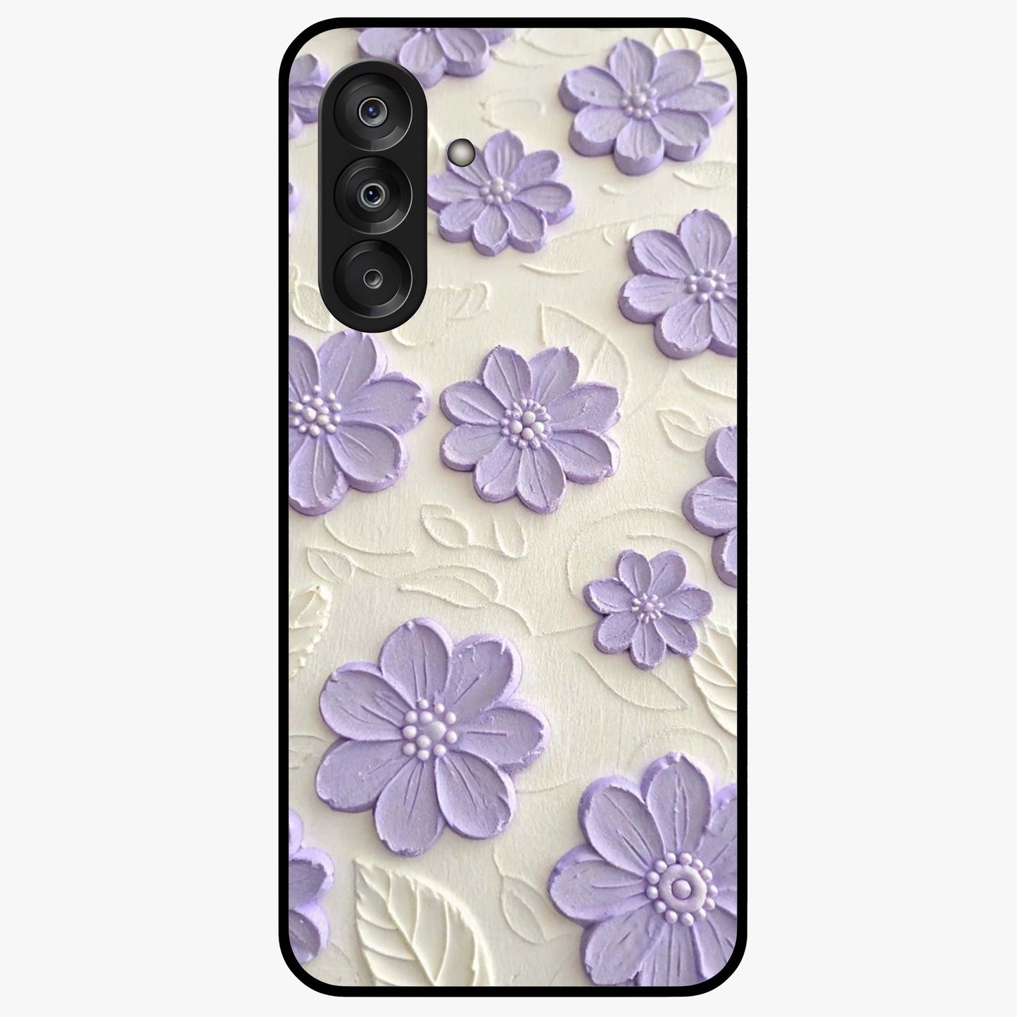 Floral Wall Art With Purple Flowers Glass Case showing flat back view with purple flower artwork and glossy glass finish.