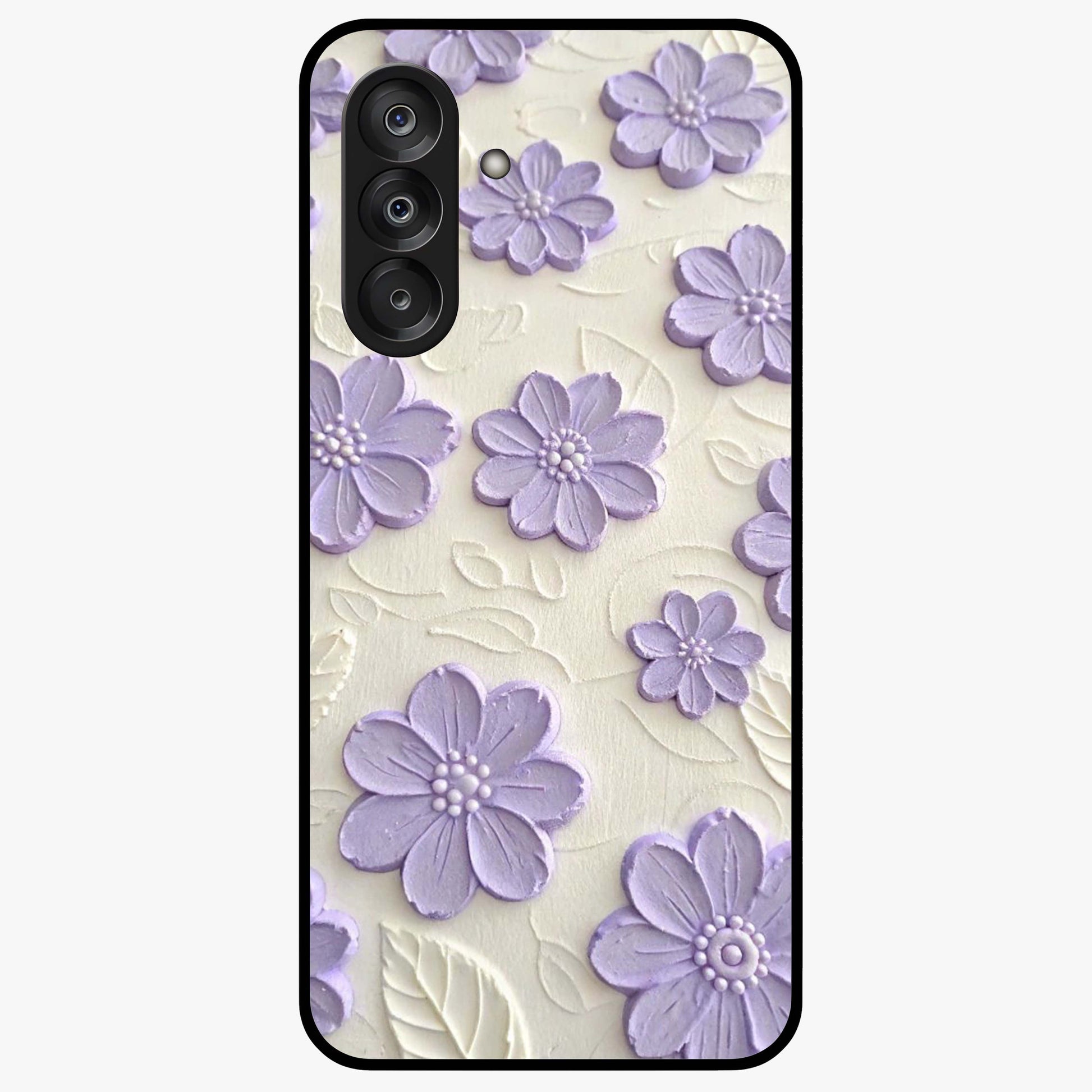 Floral Wall Art With Purple Flowers Glass Case showing flat back view with purple flower artwork and glossy glass finish.