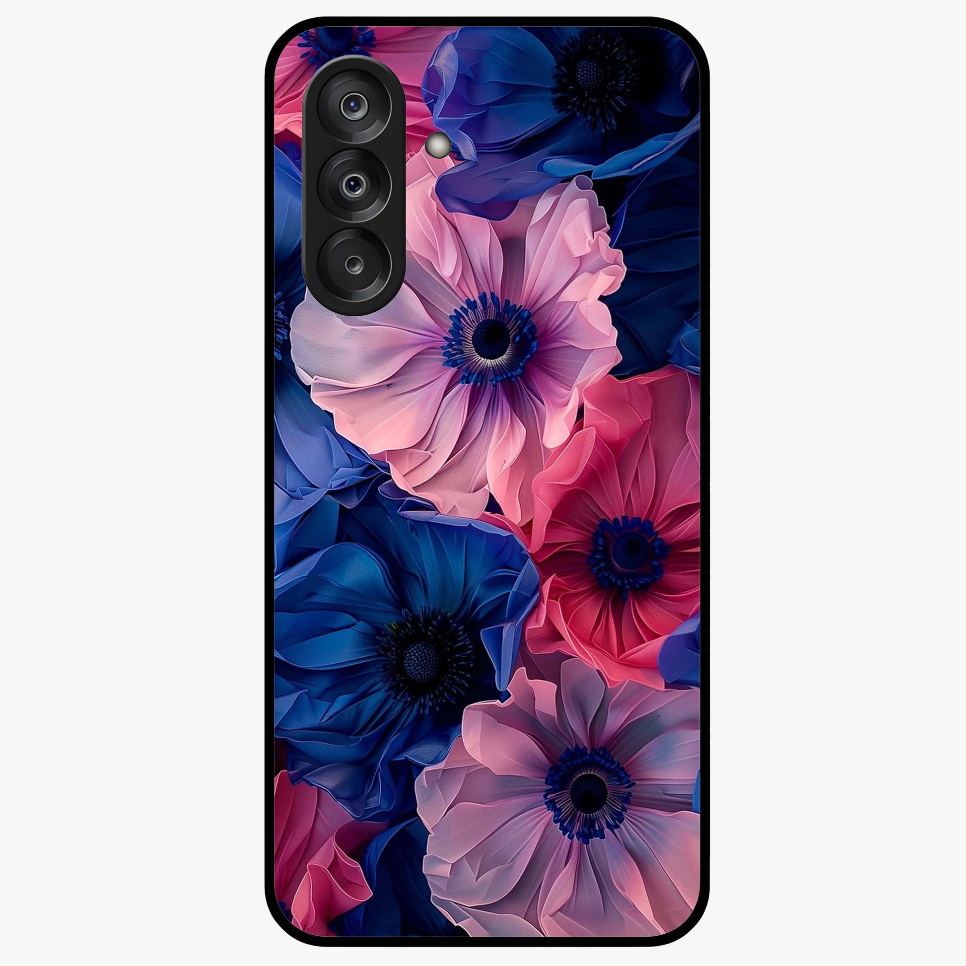 Flower Paper Art Pattern Glass Case showing flat back view with paper cut style floral artwork and glossy glass finish.
