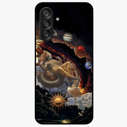 Galactic Divine God Glass Case showing flat back view with divine cosmic themed artwork and glossy glass finish.