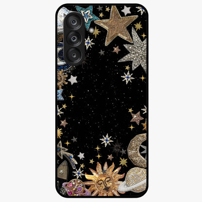 Galactic Jewel Stars Glass Case showing flat back view with sparkling star jewel artwork and glossy glass finish.