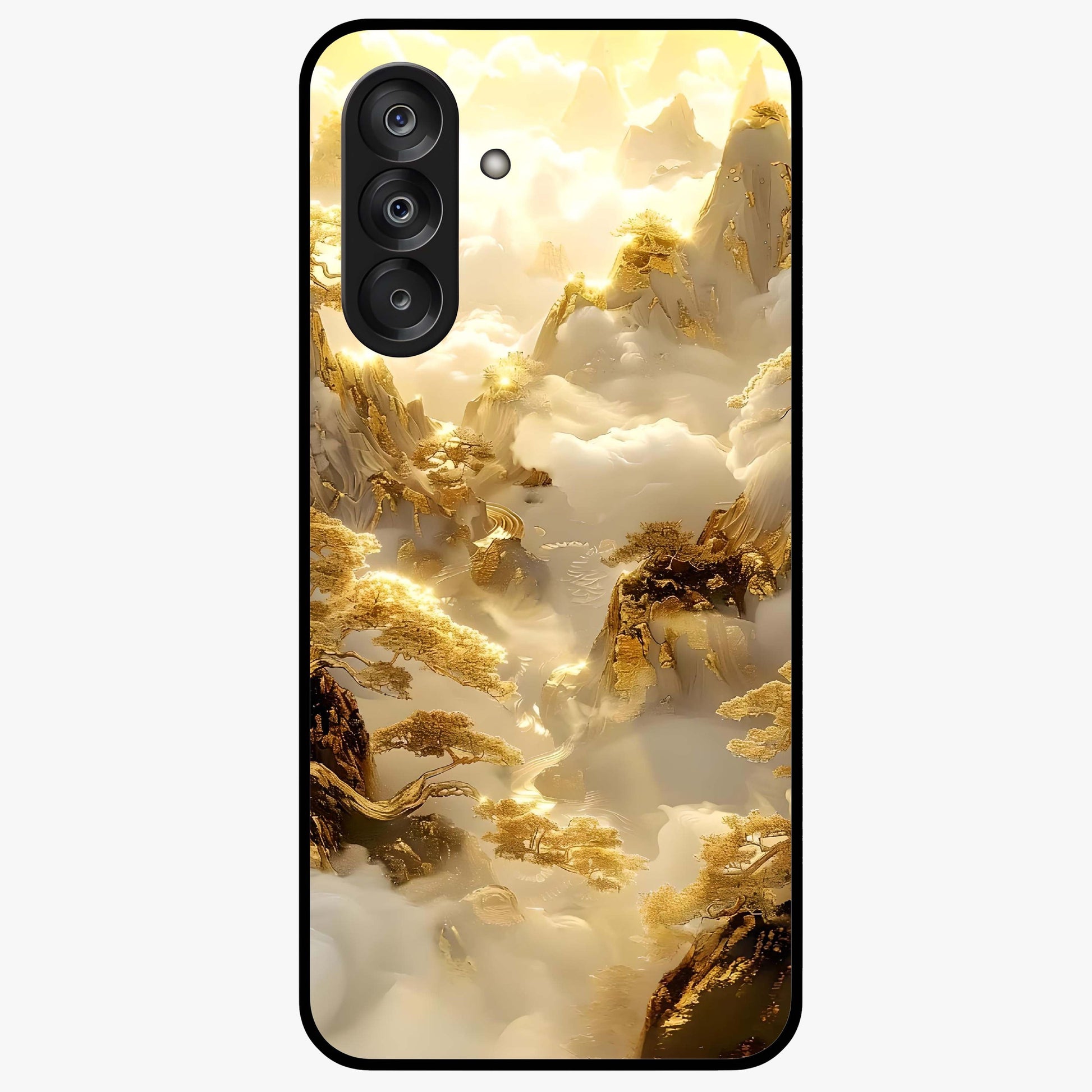 Gates Of Illumination Glass Case showing flat back view with mystical illuminated gate artwork and glossy glass finish.