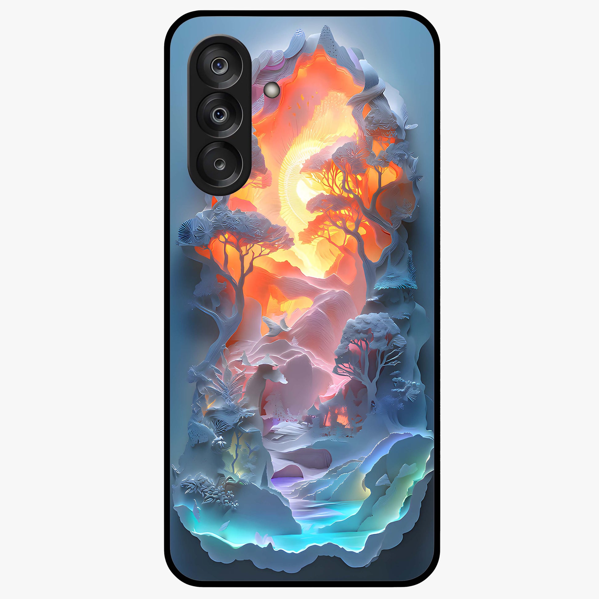 Glow Forest Portal Glass Case showing flat back view with glowing forest portal artwork and glossy glass finish.