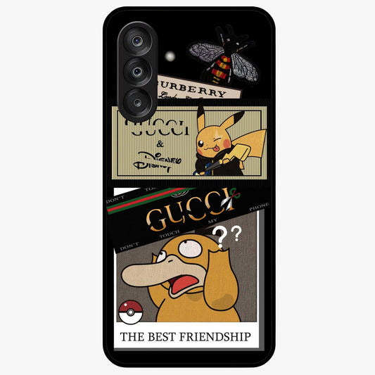 Gucci Play Mashup Glass Case showing flat back view with luxury inspired graphic artwork and glossy glass finish.