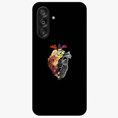Heart With Flowers Glass Case showing flat back view with heart shaped floral artwork and glossy glass finish.