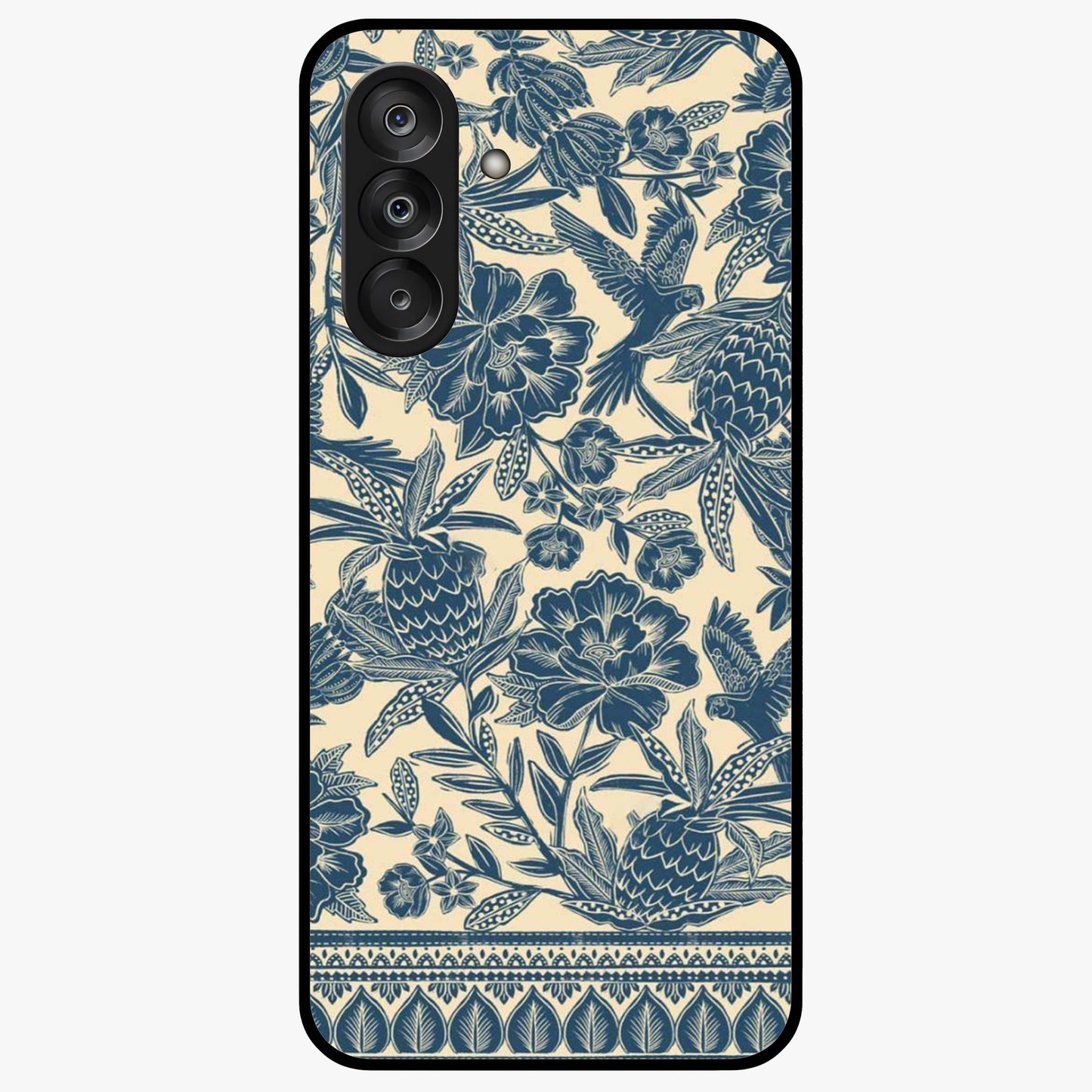 Heirloom Wild Bloom Glass Case showing flat back view with vintage inspired wild flower artwork and glossy glass finish.