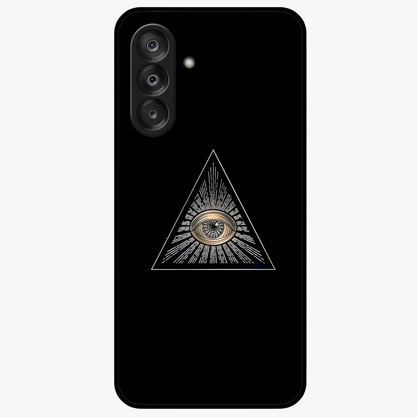 Illuminati Evil Glass Case showing flat back view with mysterious illuminati symbol artwork and glossy glass finish.