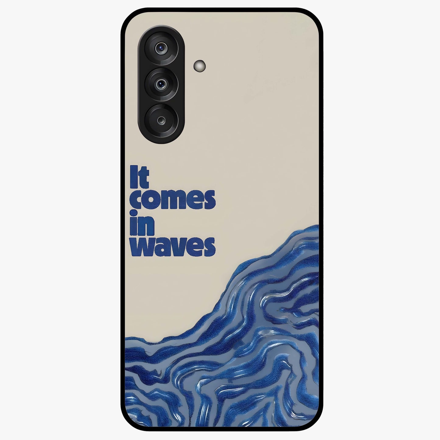 It Comes In Waves Quote Glass Case showing flat back view with inspirational wave themed quote artwork and glossy glass finish.