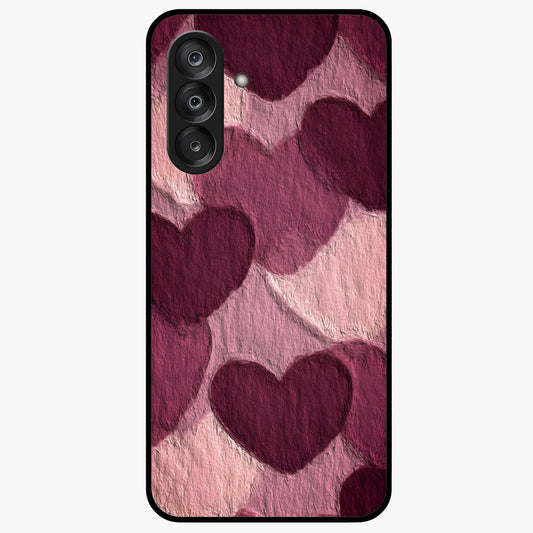 Layered Paper Hearts Glass Case showing flat back view with layered paper heart artwork and glossy glass finish.