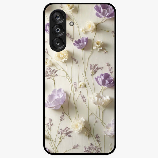 Lilac Breeze Harmony Glass Case showing flat back view with soft lilac themed artwork and glossy glass finish.