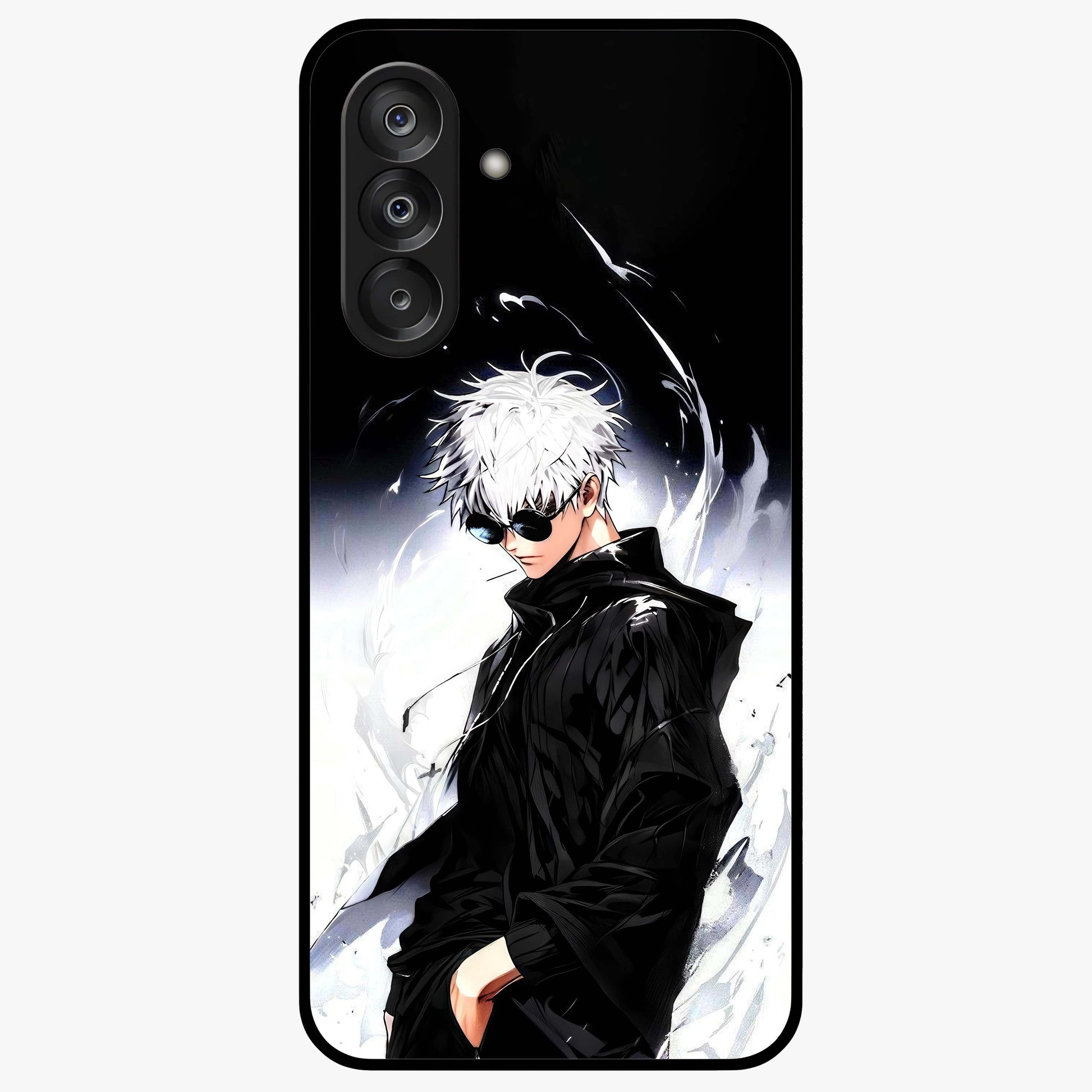 Limitless Shadow King Glass Case showing flat back view with powerful shadow warrior artwork and glossy glass finish.