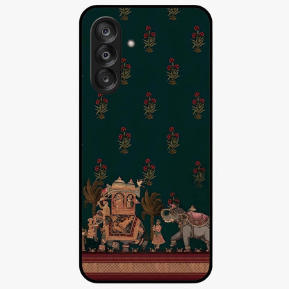 Macmerise Glass Case showing flat back view with stylish modern artwork and glossy glass finish.
