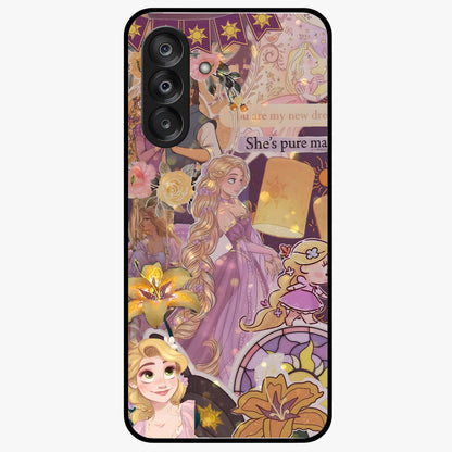 Magical Tangled Dream Glass Case showing flat back view with dreamy tangled artwork and glossy glass finish.