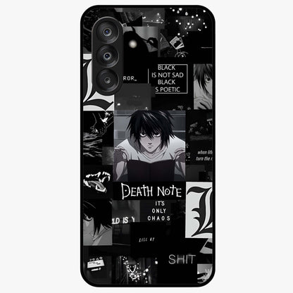 Midnight Chaos Mind Glass Case showing flat back view with abstract dark themed artwork and glossy glass finish.