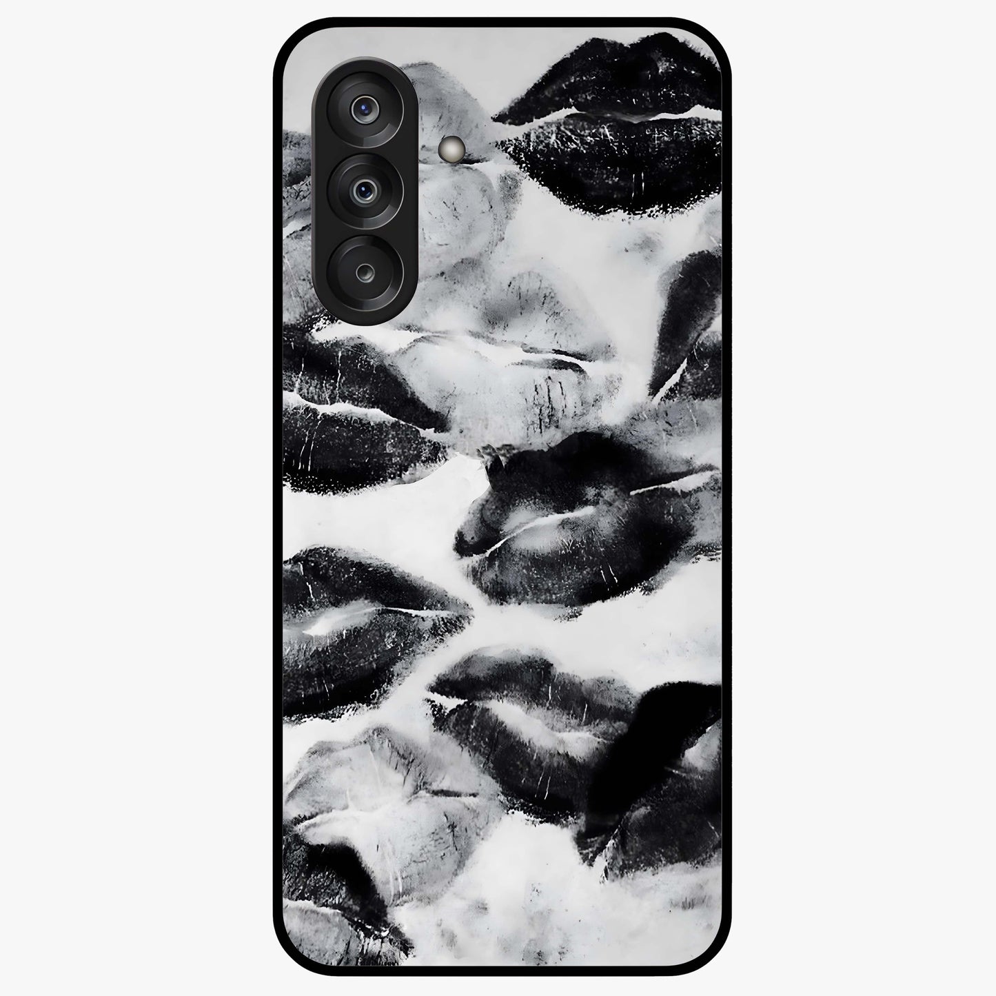 Midnight Kiss Marks Glass Case showing flat back view with lipstick kiss mark artwork and glossy glass finish.