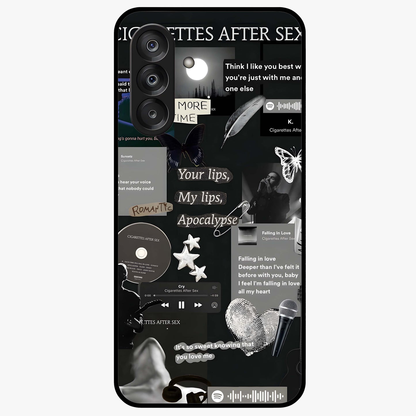 Midnight Love Echo Glass Case showing flat back view with romantic midnight themed artwork and glossy glass finish.